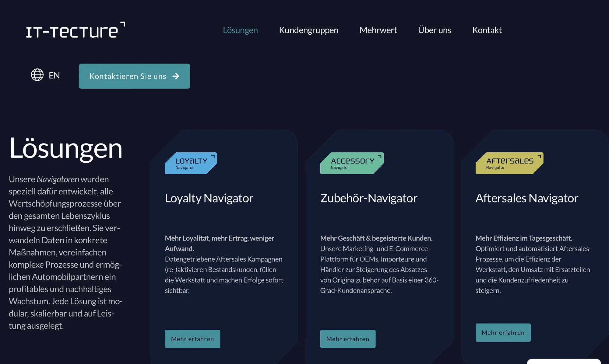 Screen view of the IT-Tecture Navigators