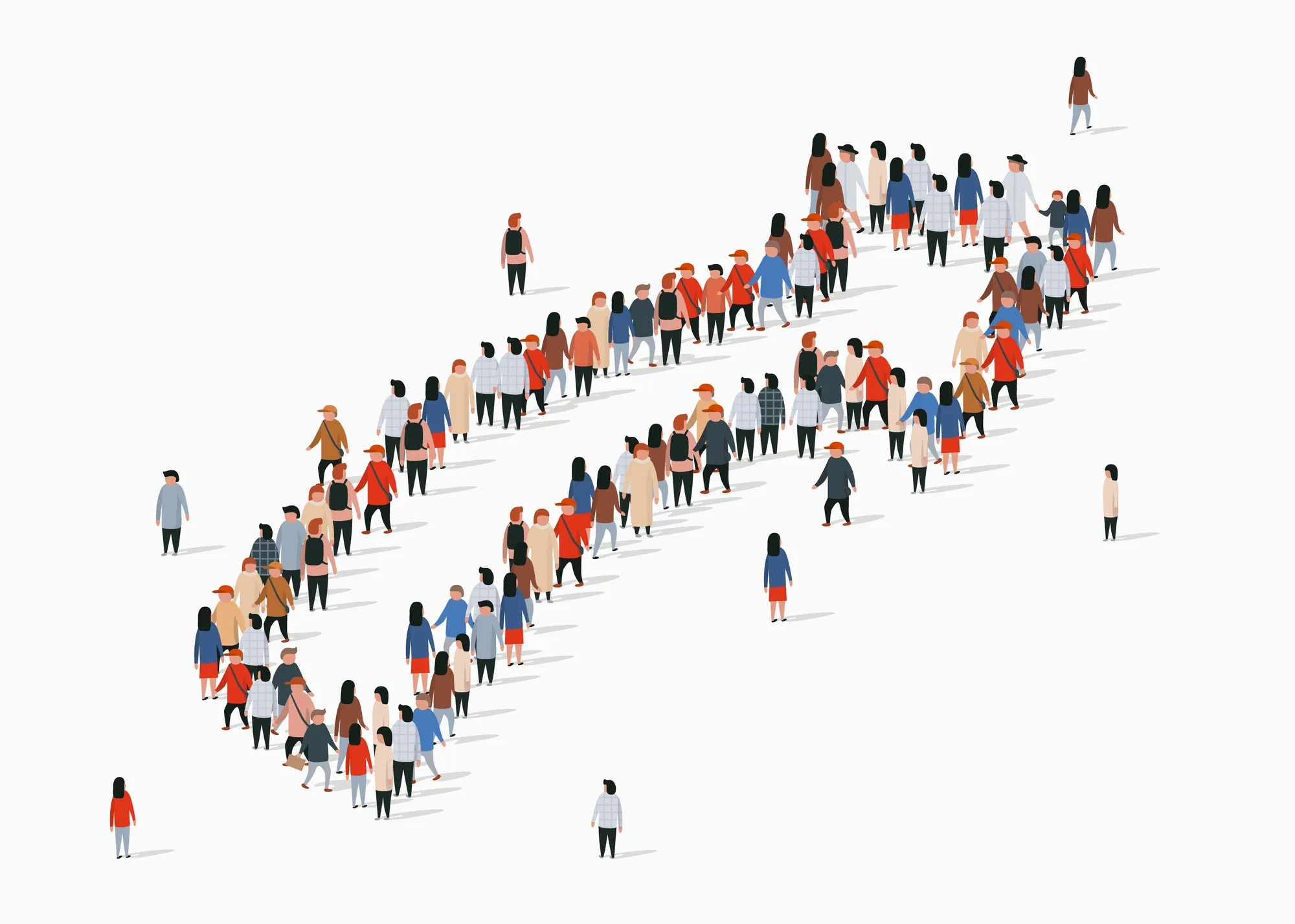 Many small figures together forming an upward arrow